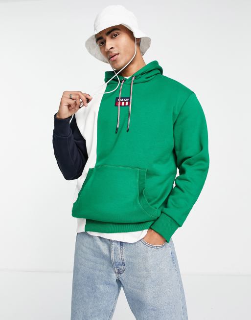 GANT central retro shield logo colourblock hoodie in green | ASOS