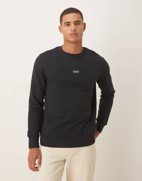 GANT central small logo sweatshirt in black - view 1