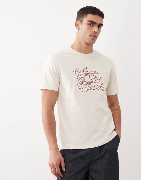 GANT chain stitch embroidered lobster t-shirt in cream - view 1