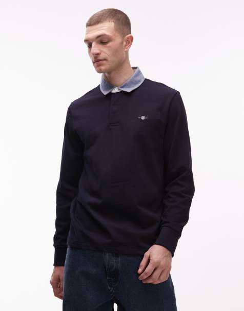 GANT Chambray smart collar heavy rugby polo shirt in Navy - view 1