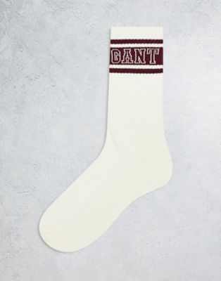 GANT sport sock with logo stripe in cream  - ASOS Price Checker