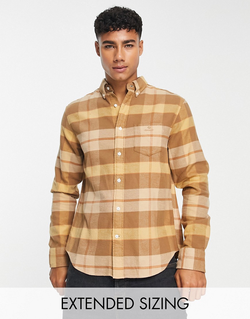 GANT check flannel regular fit shirt in walnut tan-Brown