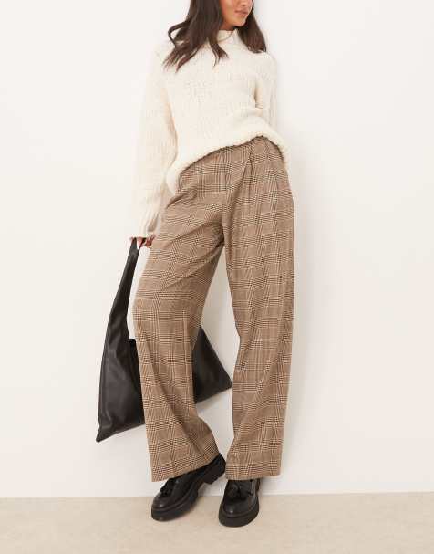 GANT checked pleated wool blend pants in dark brown - view 1