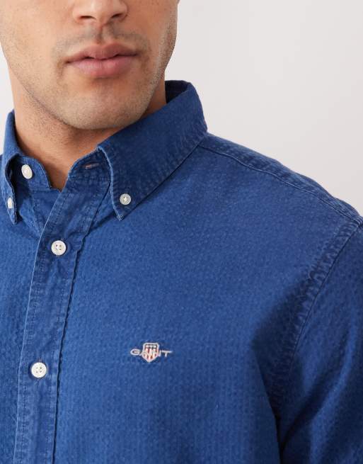 GANT - Chemise classique en crépon à logo écusson - Bleu marine indigo, 5 de 5