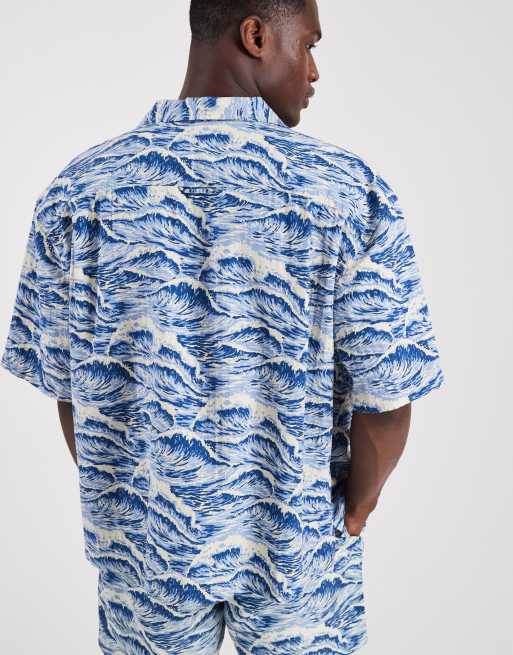 GANT - Chemise d'ensemble avec col à revers et imprimé vagues - Bleu vintage, 4 de 5