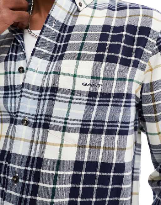 GANT - Chemise en flanelle à carreaux avec logo blason - Crème, 3 de 4