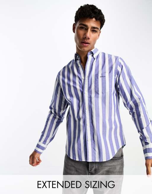 Gant - Chemise en popeline à larges rayures - Bleu moyen
