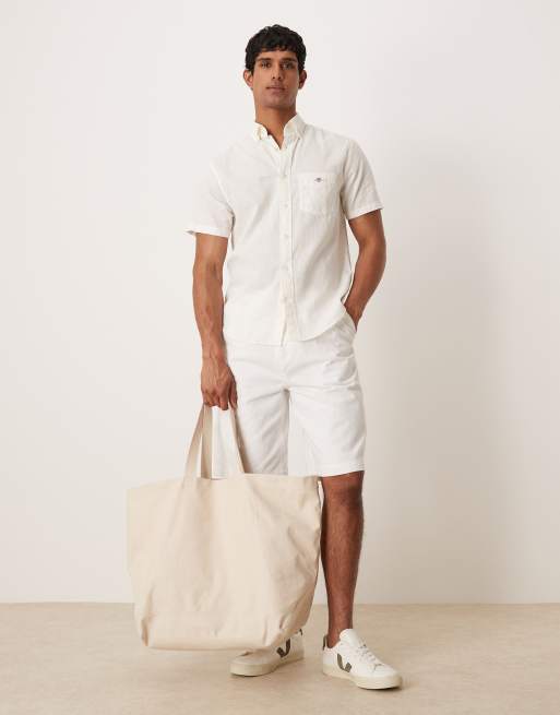 GANT - Chemise manches courtes à logo blason en coton et lin - Blanc, 3 de 4