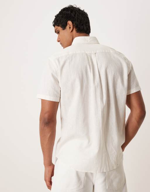 GANT - Chemise manches courtes à logo blason en coton et lin - Blanc, 4 de 4