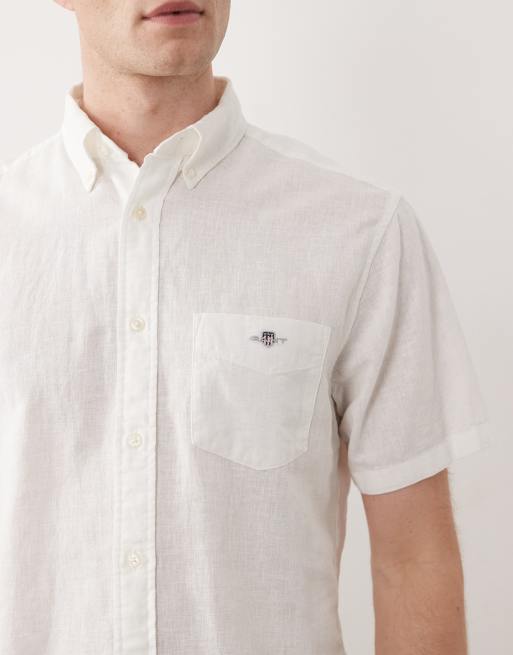 GANT - Chemise manches courtes à logo blason en coton et lin - Blanc, 5 de 5