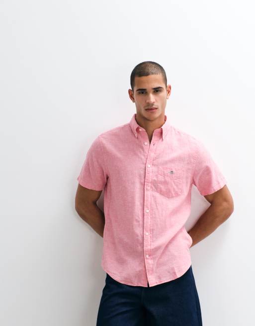 GANT - Chemise manches courtes en coton et lin à logo blason - Rose, 4 de 5