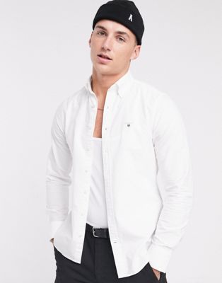 Homme Gant - Chemise Oxford boutonnée à coupe slim et logo - Blanc