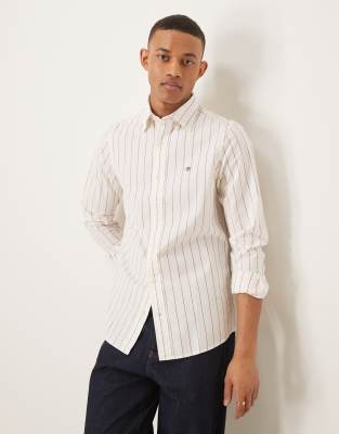 GANT - Chemise Oxford coupe slim à logo blason emblématique - Rouge/blanc rayé
