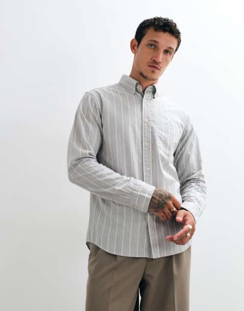 Gant chemise regular fit en popeline à rayures chinées grises - view 1