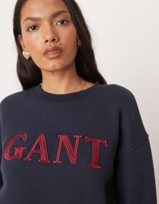 Gant Chest Logo Crew Neck Sweatshirt In Blue