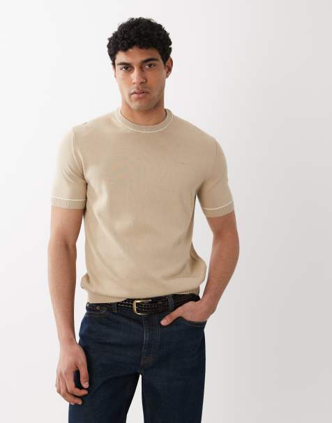 GANT chest logo embroidery knit t-shirt in beige 