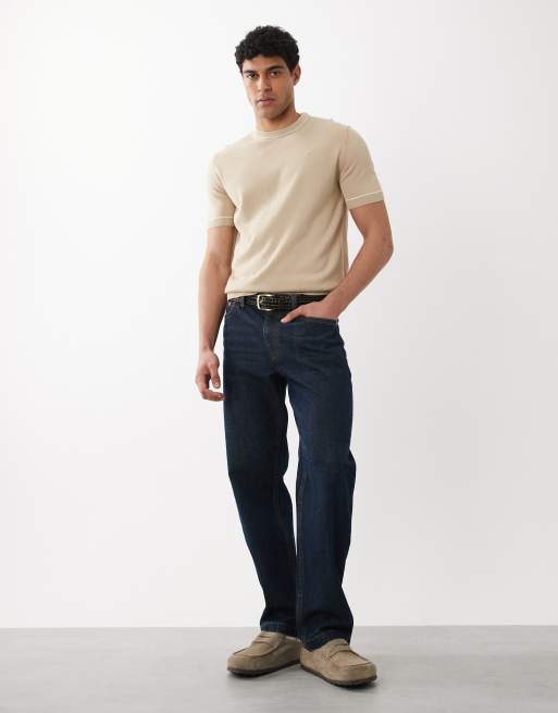 GANT chest logo embroidery knit t-shirt in beige , 2 of 5