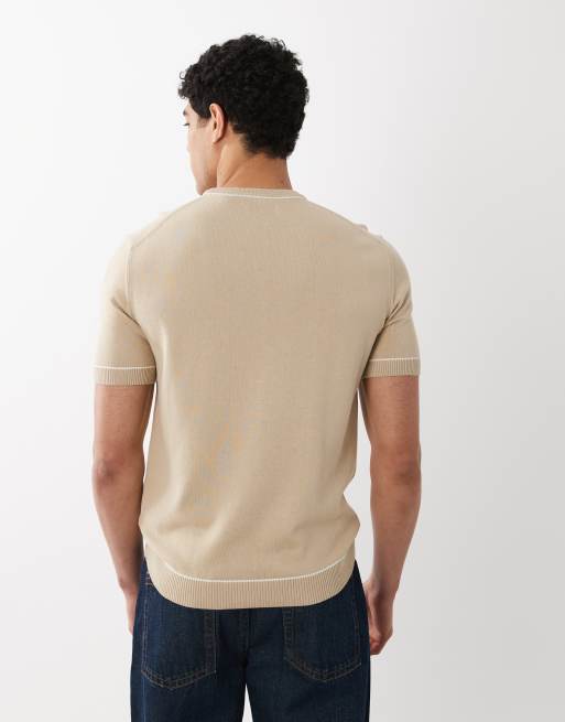 GANT chest logo embroidery knit t-shirt in beige , 5 of 5
