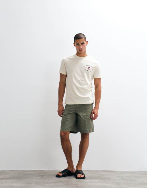 GANT chest print shield logo t-shirt in cream, 2 of 5