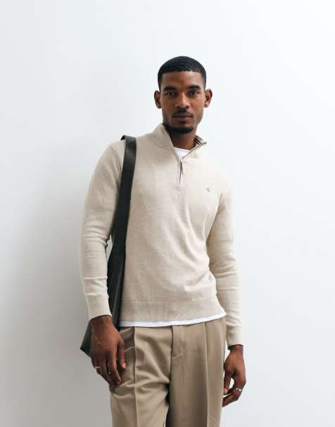 GANT classic cotton half zip sweatshirt in beige - view 1