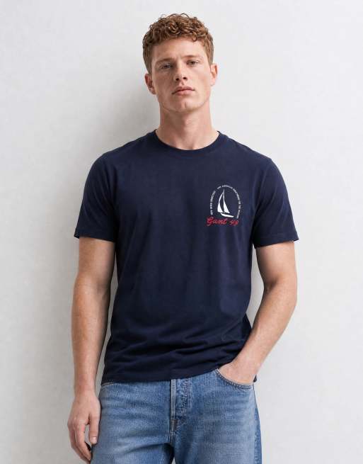 GANT coastal chest print t-shirt in navy, 6 of 10