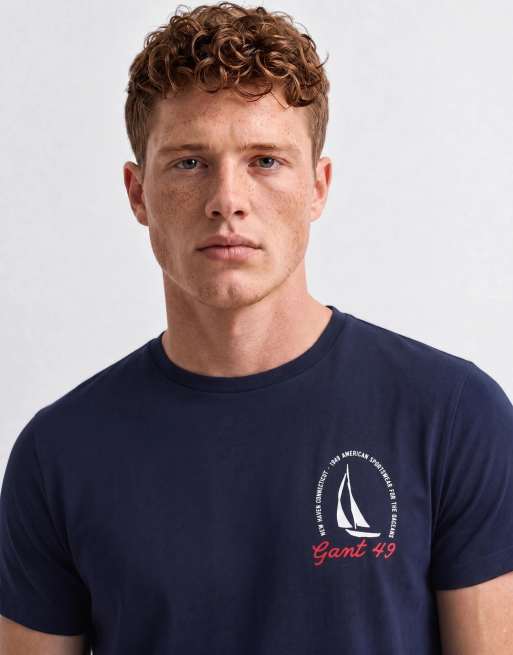 GANT coastal chest print t-shirt in navy, 8 of 10