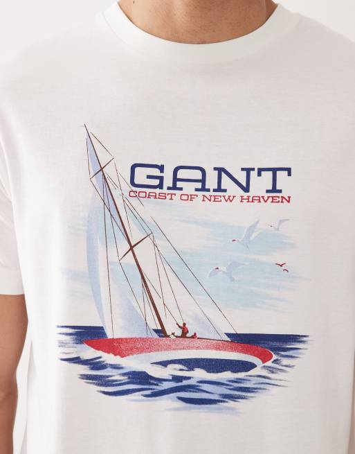 GANT coastal print t-shirt in white, 2 of 5