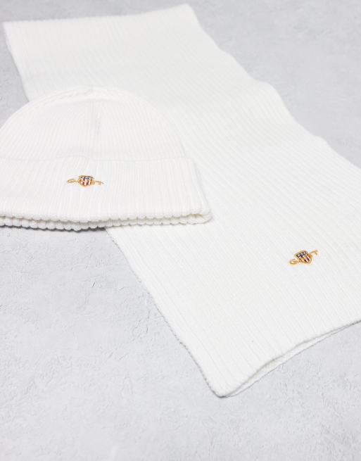 GANT - Coffret cadeau avec bonnet et écharpe en maille torsadée - Crème, 2 de 3