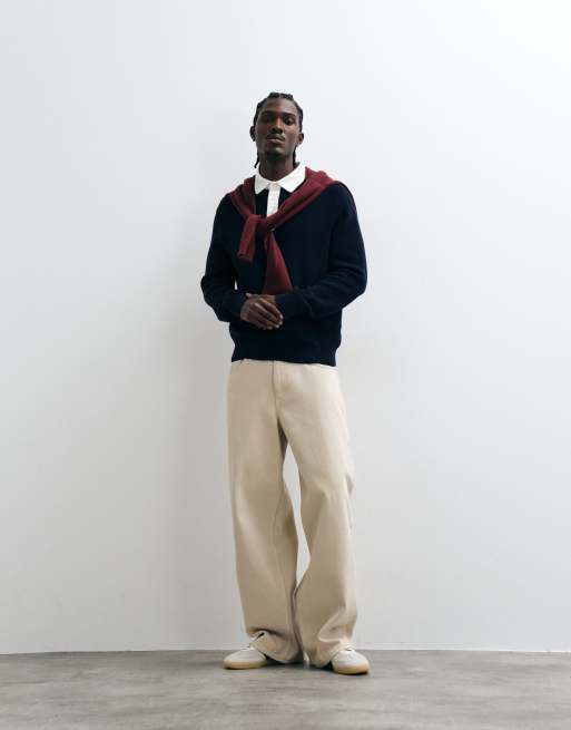 Gant collar cotton merino rugger long sleeve sweatshirt in black, 4 of 5
