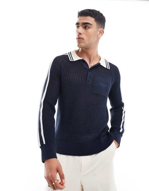 GANT – College-Rugby-Pullover aus Netzstrick in Marineblau