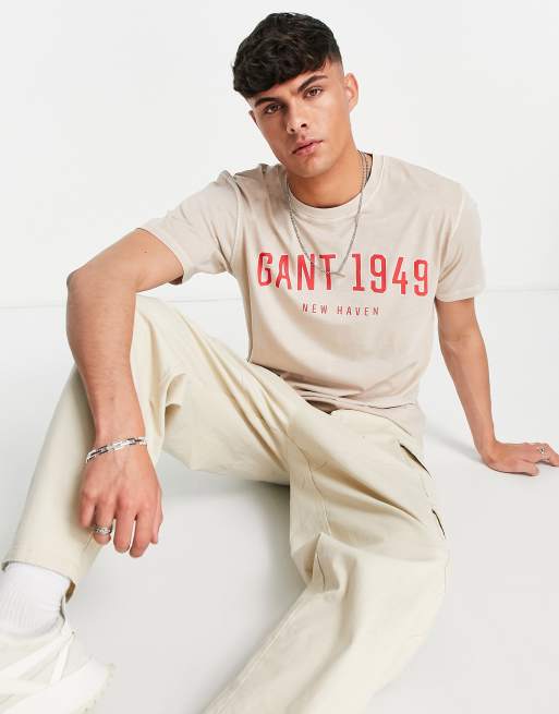 GANT collegiate 1949 logo t-shirt in beige | ASOS