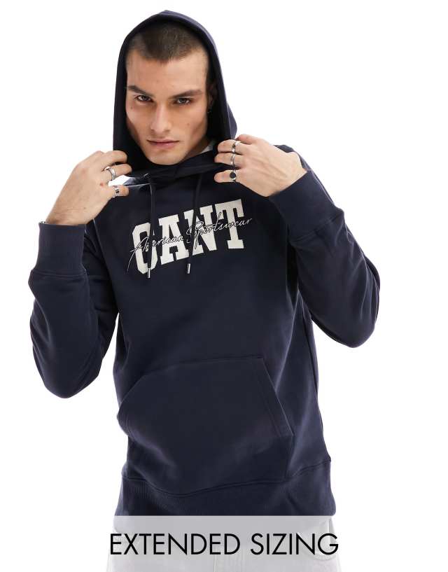 Gant - collegiate arch script logo hoodie in navy