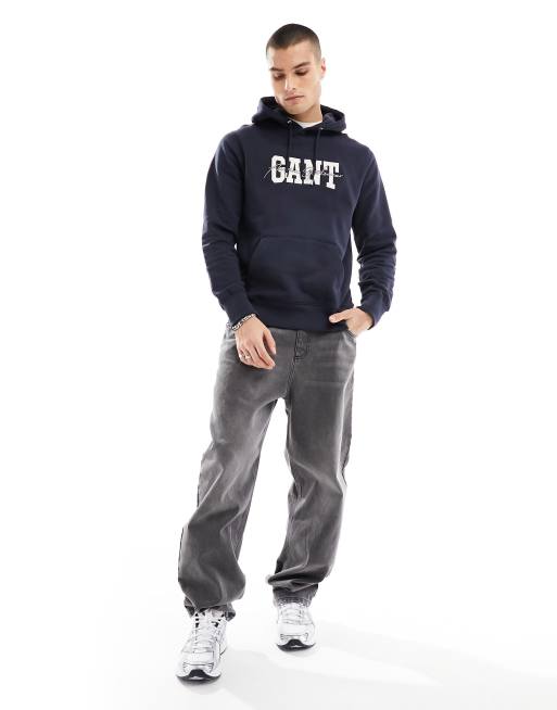 GANT collegiate arch script logo hoodie in navy, 4 of 4