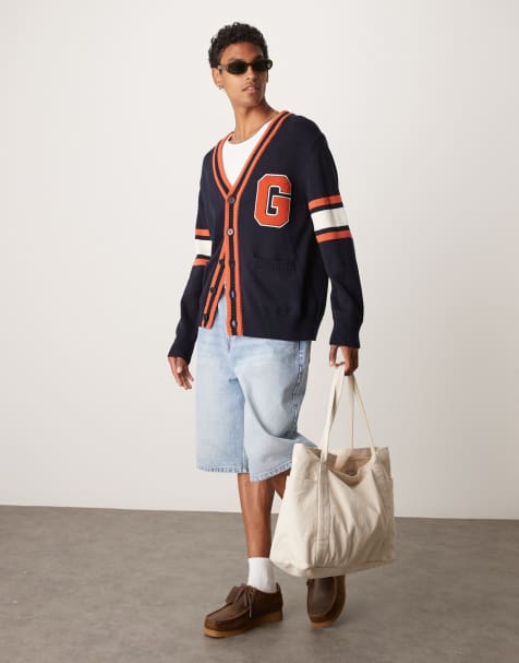 GANT collegiate logo cardigan in navy