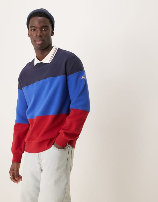 GANT color block logo sweatshirt in blue and red