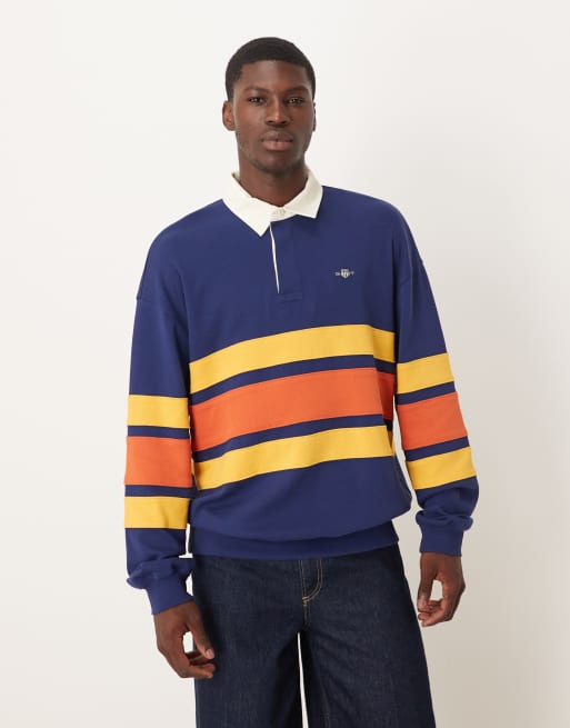 GANT color block rugby sweatshirt in blue