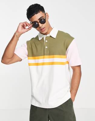 men's stripe colorblock short sleeve regular fit polo shirt
