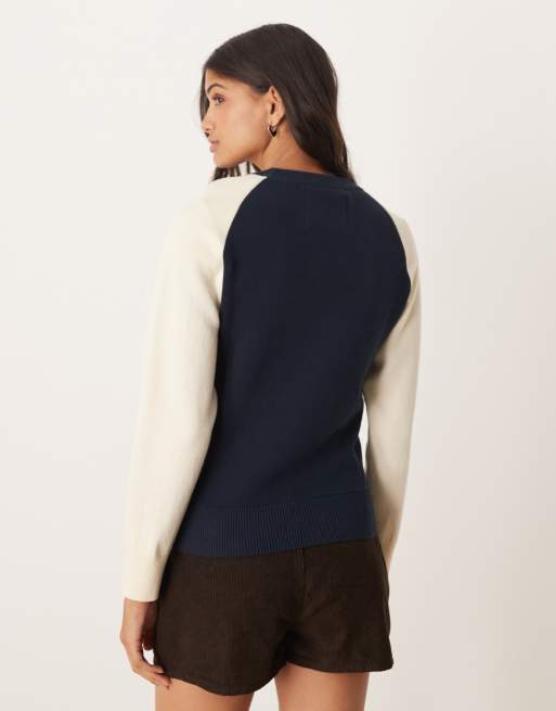 GANT colour block cotton knit jumper in navy, 4 of 4