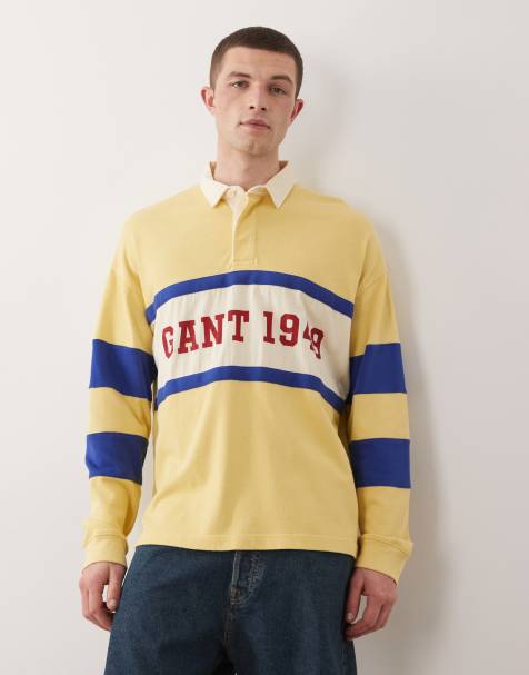 GANT colour block heavyweight rugby polo in yellow