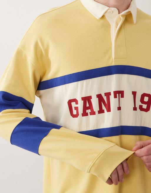 GANT colour block heavyweight rugby polo in yellow, 5 of 5