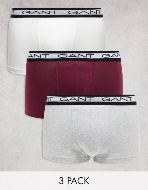 GANT - Confezione da 3 paia di boxer aderenti con elastico in vita con logo colore bianco/grigio/rosso