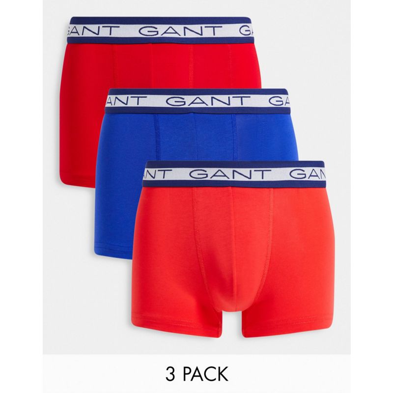 dZecI Designer Gant - Confezione da 3 paia di boxer aderenti in rosso/blu/arancione con logo a contrasto
