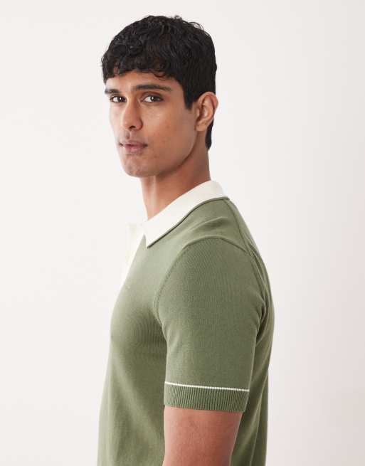 GANT contrast collar knitted polo in green, 4 of 5