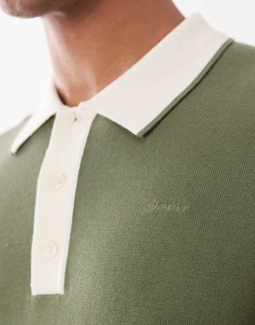 GANT contrast collar knitted polo in green, 5 of 5