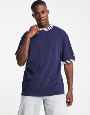 GANT contrast tipping pique t-shirt in navy - ASOS Price Checker