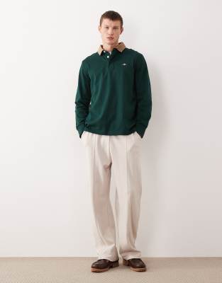 Gant Cord Collar Long Sleeve Polo Shirt In Green