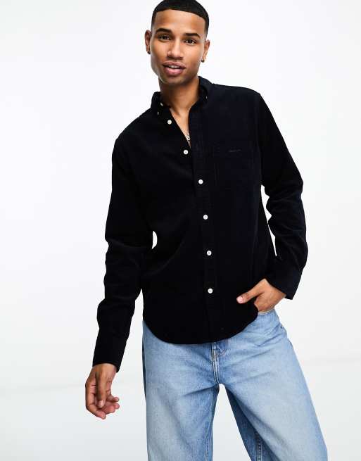 GANT – Cordhemd in Marineblau mit Markenlogo und normalem Schnitt