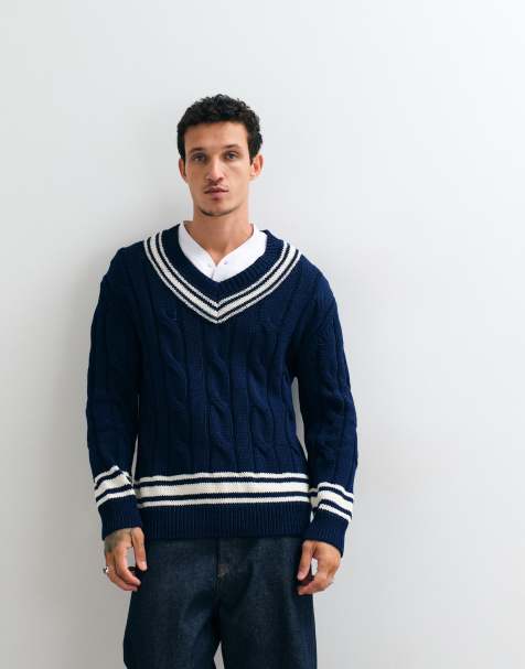 GANT - Cottle - Jersey azul con cuello de pico de punto de ochos mercerizado - view 1