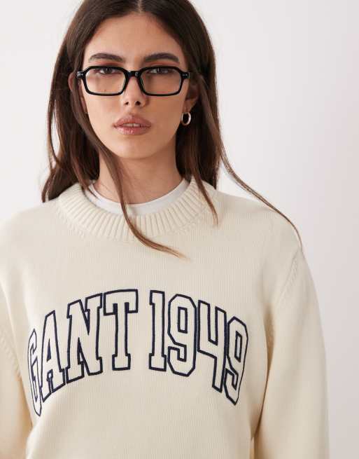 GANT cotton c-neck t-shirt in cream, 3 of 4