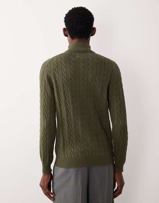 GANT Cotton cable knit half zip jumper in Khaki, 5 of 5